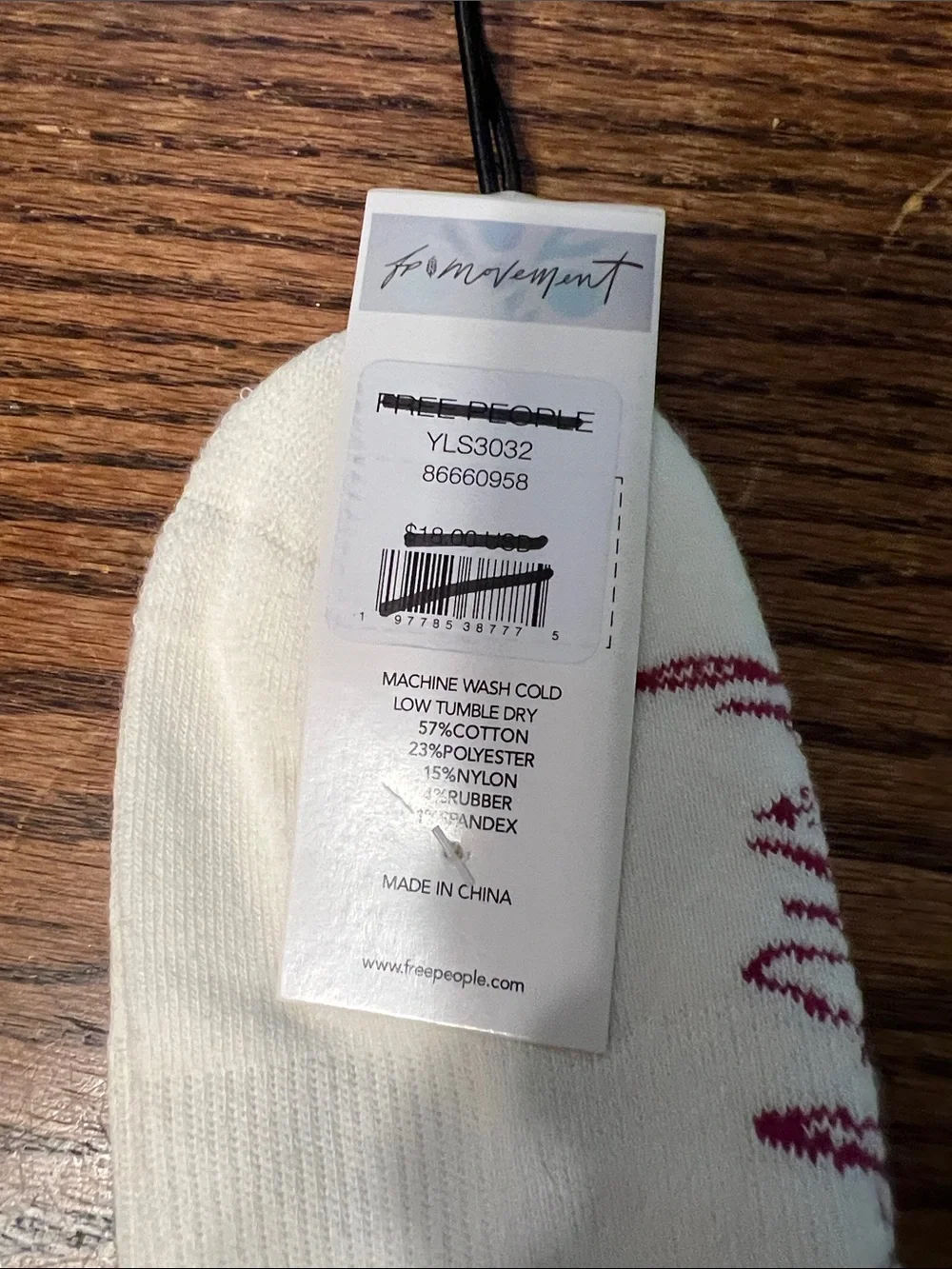 FP Movement by Free People White tube Socks with Pink Script & Navy Motif